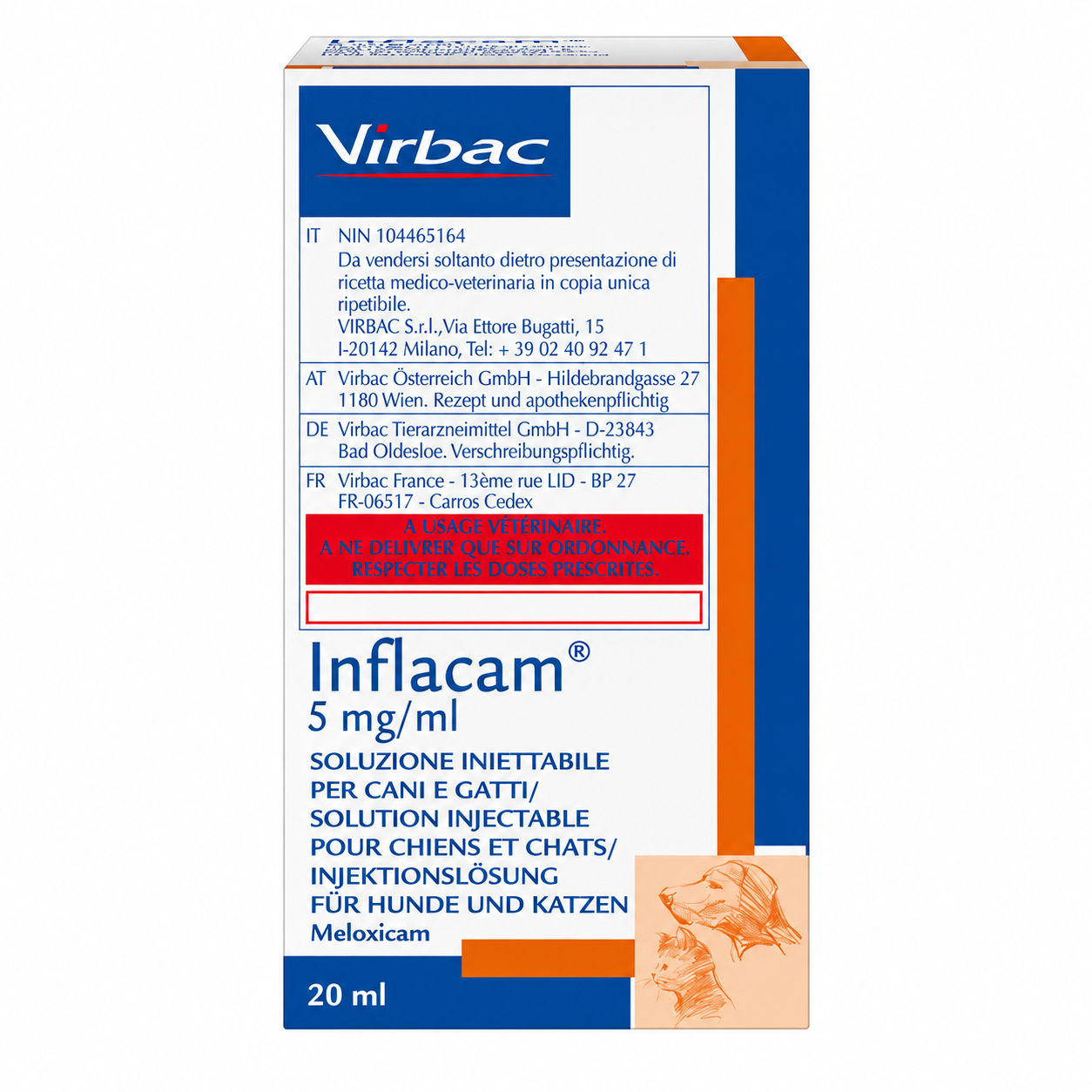 Inflacam chiens et chats 5mg/ml 20ml - Injectable